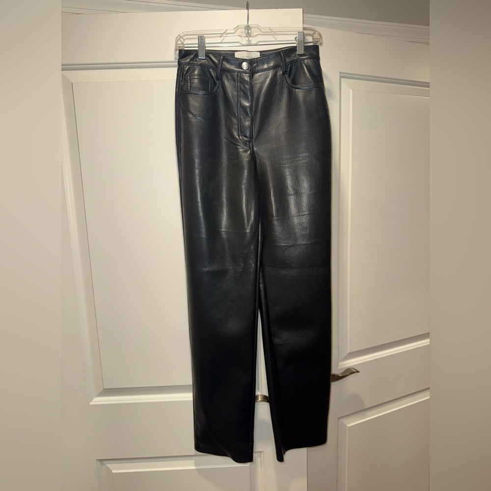 Aritzia Melina Black Faux Leather Straight-Leg Pants